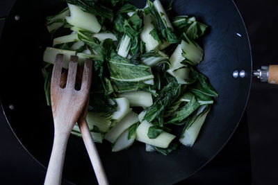 High angle view of chopped vegetables on table