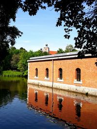 Reflection of building in water