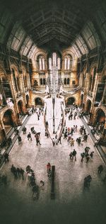 High angle view of people in museum