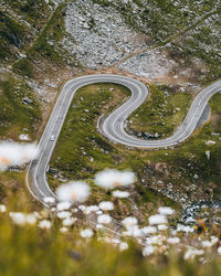 High angle view of winding road in mountain