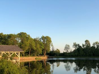 Scenic view of lake against clear sky