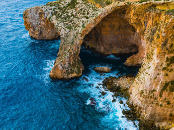 High angle view of rocky coastline