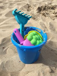 High angle view of toy on beach