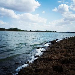 Scenic view of sea against cloudy sky