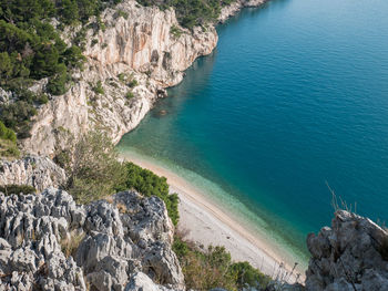 High angle view of rocks on beach