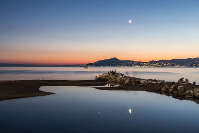 Twilight at sea in sestri levante and gulf of tigullio