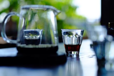 Close-up of beer in glass on table