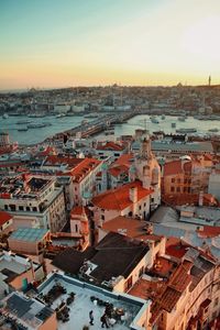 High angle shot of townscape against sky