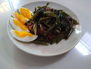 High angle view of food in plate