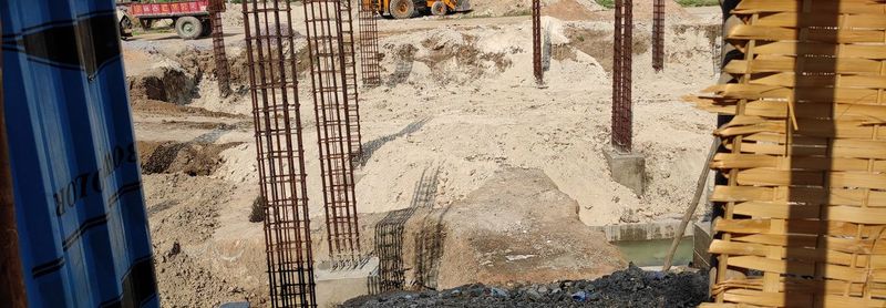 High angle view of construction site by building