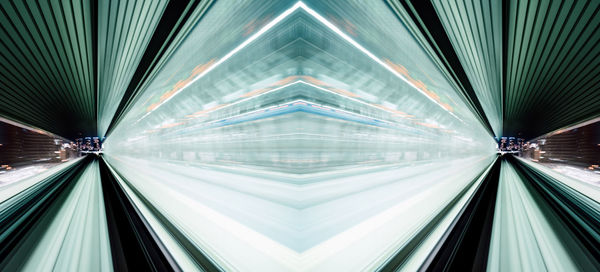 Railroad tracks seen through glass ceiling