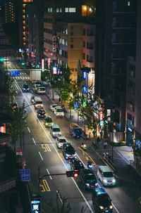 High angle view of traffic on road at night