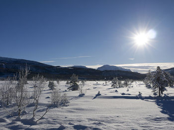 Scenic view of snow covered landscape against sky