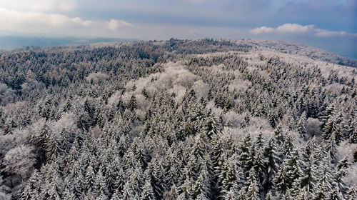 Scenic view of snow covered land against sky