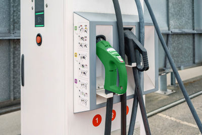 Closeup of electric vehicle charging station