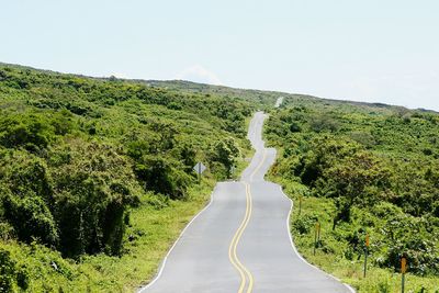 Road amidst green landscape against clear sky