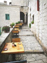 Potted plants on wall of building