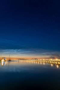 Scenic view of illuminated reflection against sky at night