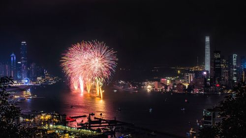 Firework display at night