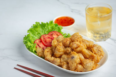 Close-up of food in plate on table