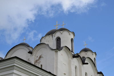 Low angle view of building against blue sky