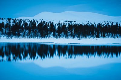 Reflection of snow covered mountain