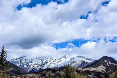 Scenic view of snowcapped mountains against sky