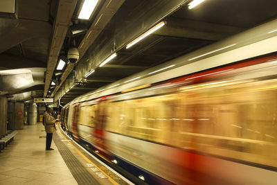 Side view of blurred train