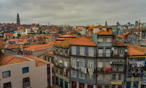 High angle view of buildings in city