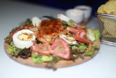 Close-up of meal served in plate on table