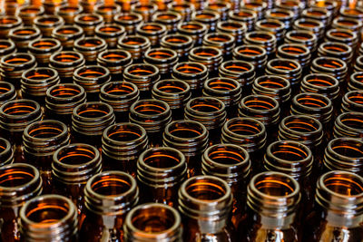 Full frame shot of beer bottles