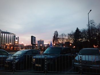 City lit up at sunset