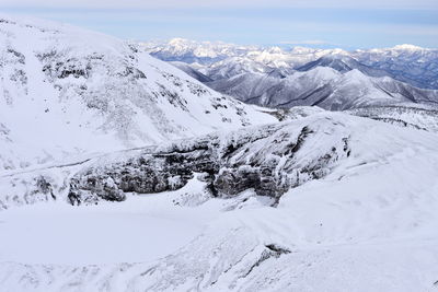 Scenic view of snowcapped mountains against sky