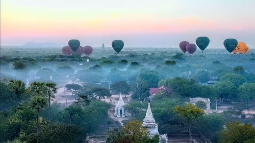 View of hot air balloons against sky during sunset,unseen of myanmar