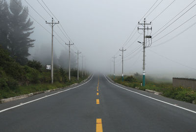 Empty road against cloudy sky