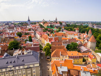 High angle view of townscape against sky