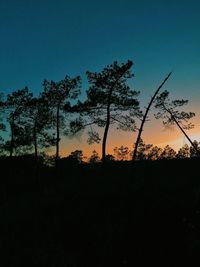 Silhouette trees on landscape against sunset sky