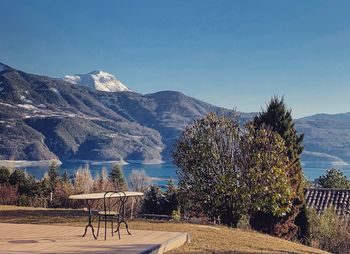 Scenic view of mountains against clear sky