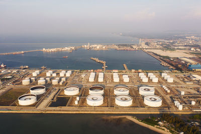 Storage oil tank of oil refinery or power plant.
