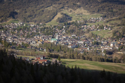 High angle view of townscape and buildings