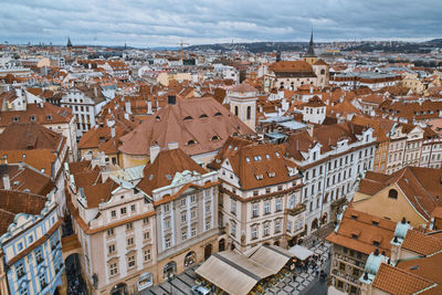 High angle view of buildings in city