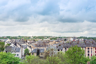 High angle view of townscape against sky