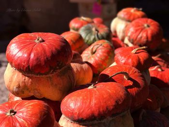 Close-up of pumpkins for sale at market