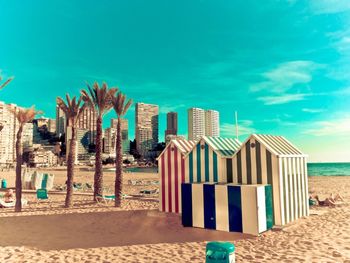 View of beach against blue sky