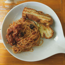 High angle view of noodles served in plate