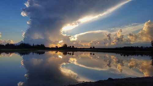 Scenic view of lake at sunset