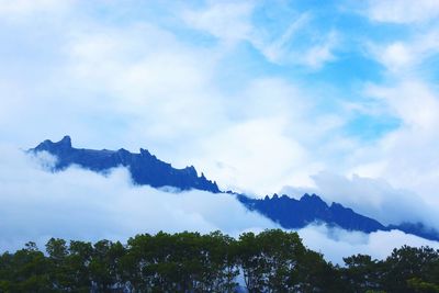 Scenic view of mountains against cloudy sky