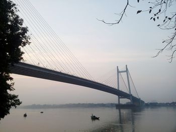 Suspension bridge over river