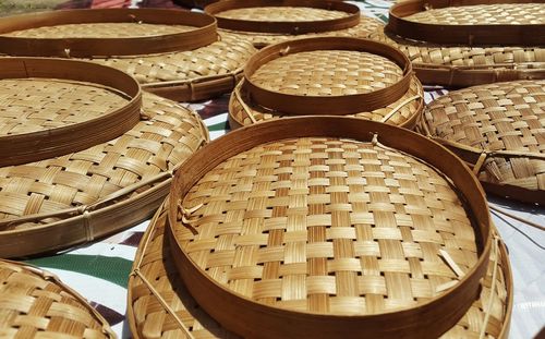 High angle view of wicker basket for sale