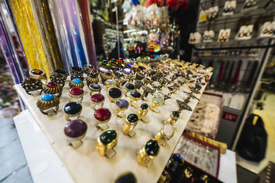 Close-up of imitation rings in the grand bazaar